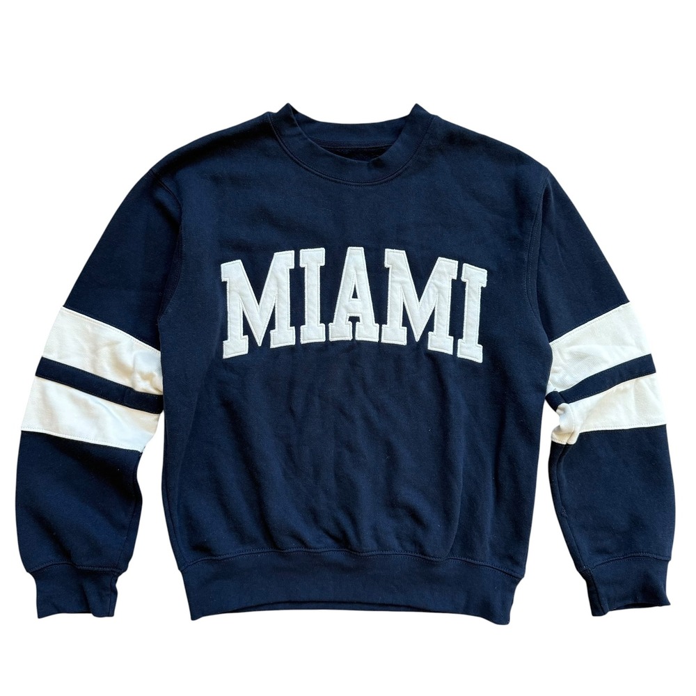 New York Popular Miami Sweatshirt Navy Blue Varsity Stripe Crewneck Small